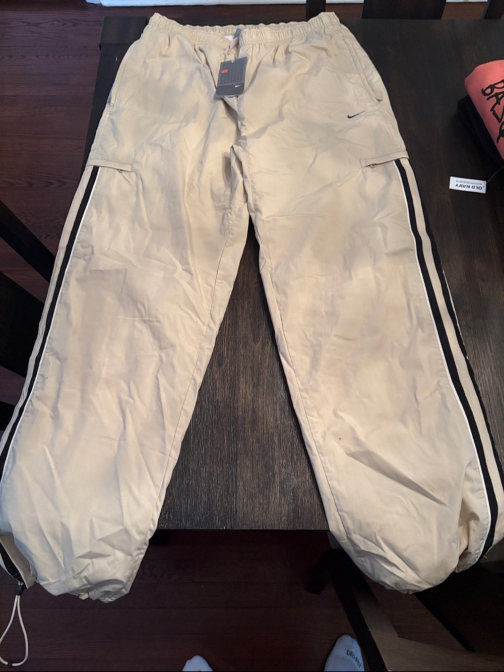 Nike Light Beige/Off-White Track Sweatpants with Black Side Stripes